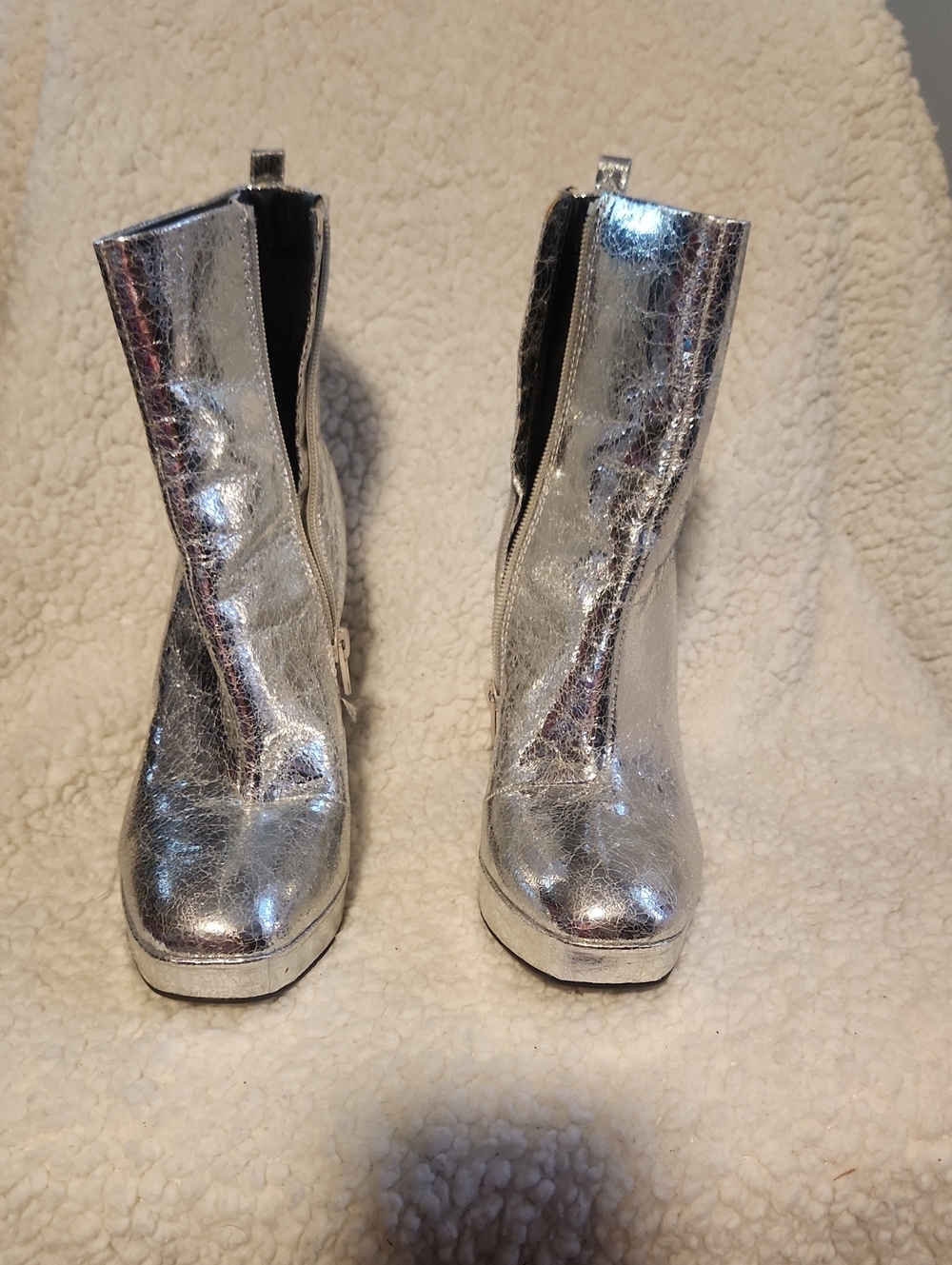 Report Metallic Silver Platform Ankle Boots